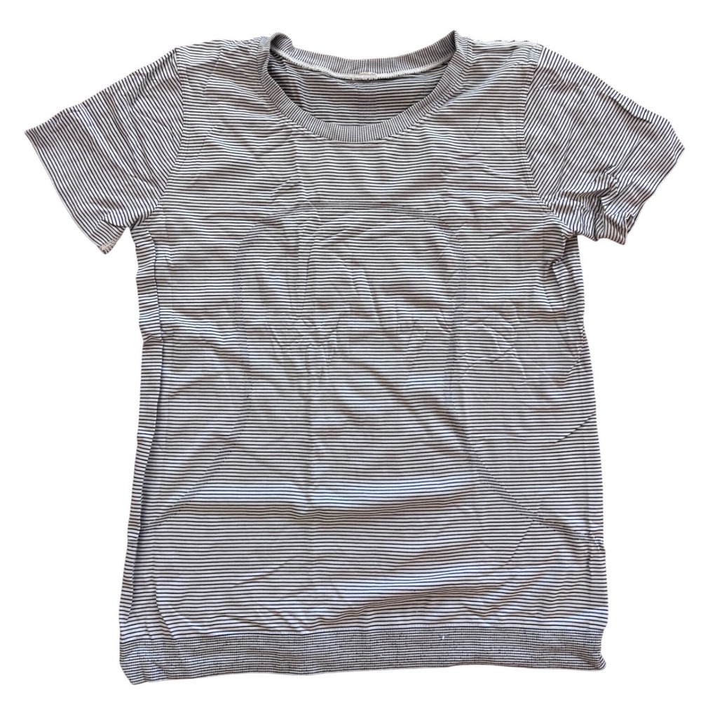 Lululemon Swiftly Tech Short Sleeve Crew White Black‎ Striped Athletic Top 8